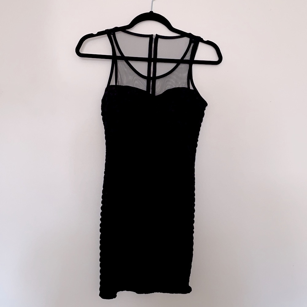 Forever 21 Black Mesh bodycon Sleeveless ruched mini dress - black / size small